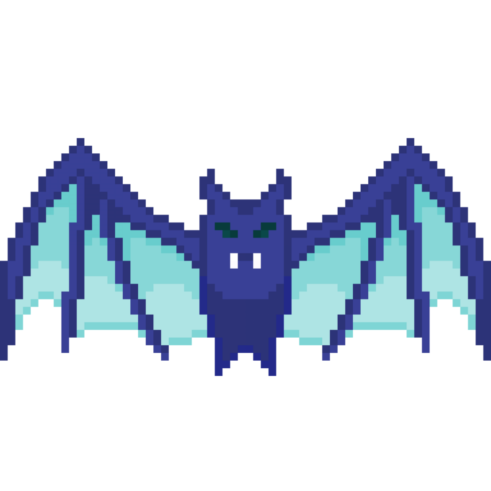 An 8-bit retro-styled pixel-art illustration of a blue ice bat. png