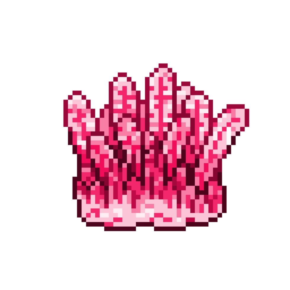 An 8-bit retro-styled pixel-art illustration of red magnesium crystals. png