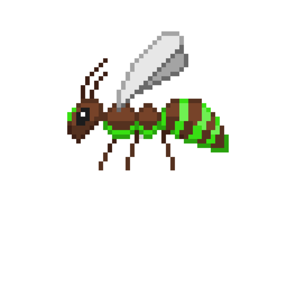 An 8-bit retro-styled pixel-art illustration of a green bee. png