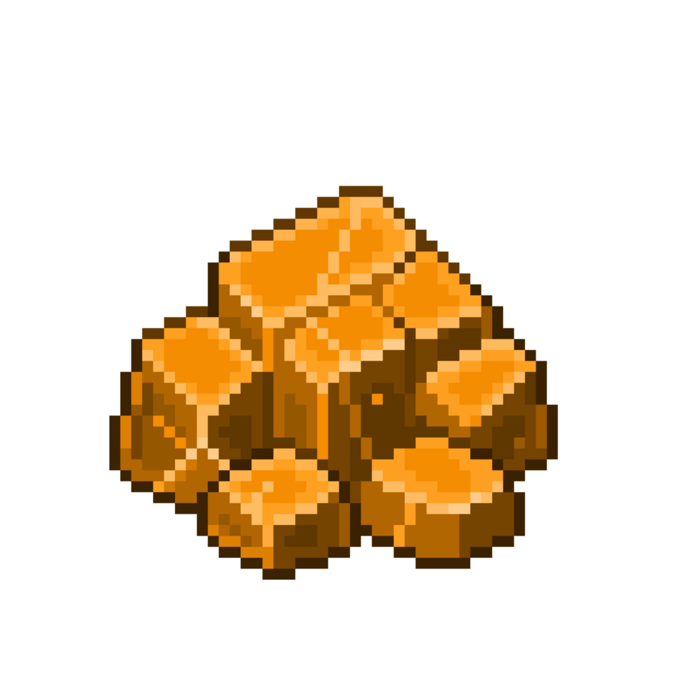 een 8-bits retro-stijl pixel-art illustratie van een oranje chroom steen. png