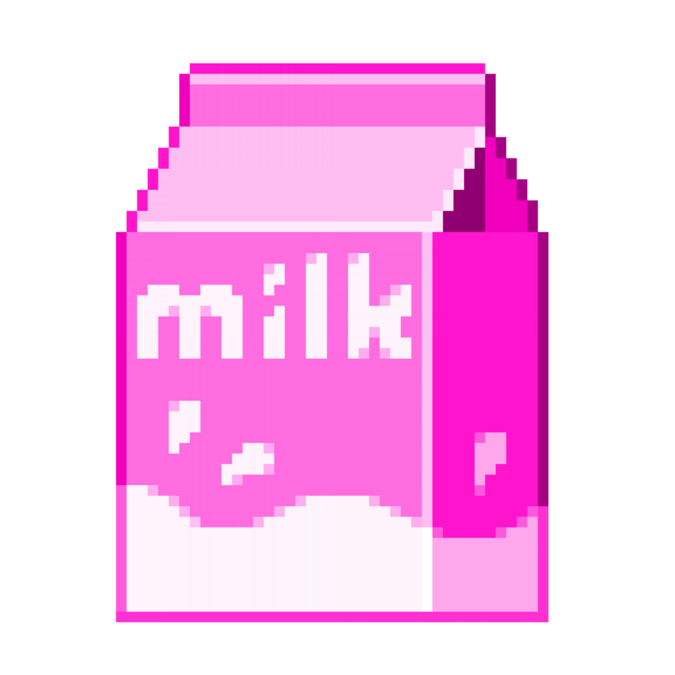 A retro-styled pixel-art illustration of a pink milk carton. png