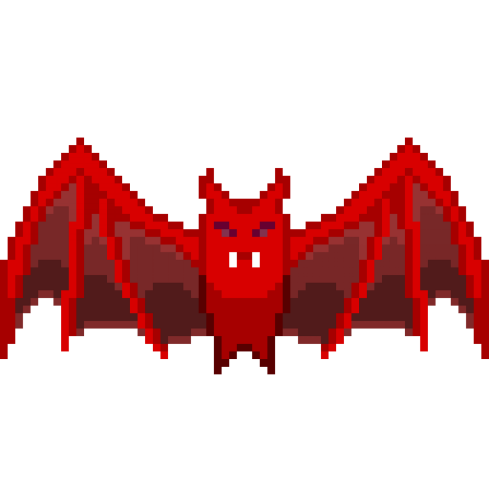 An 8-bit retro-styled pixel-art illustration of a lava bat from hell. png
