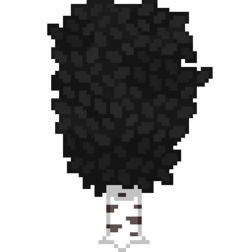 un 8 bit retro-styled pixel art illustrazione di un' betulla albero con buio nero le foglie. png