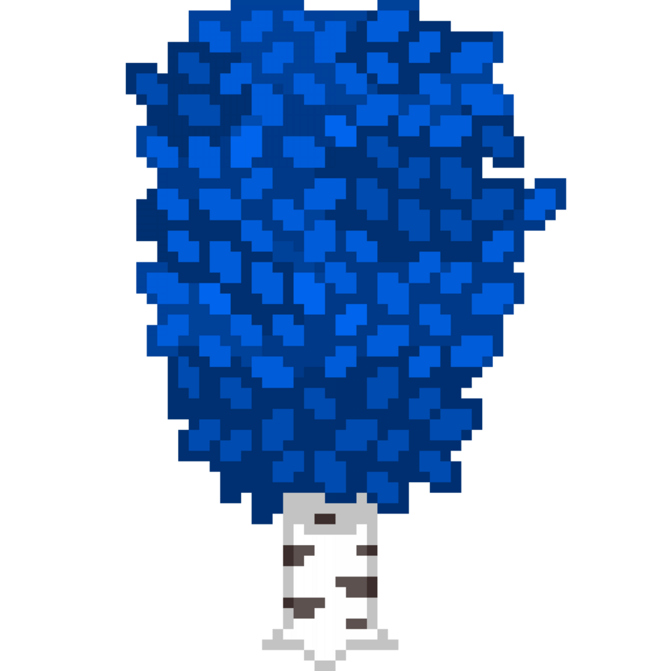un 8 bit retro-styled pixel art illustrazione di un' betulla albero con vivace buio blu le foglie. png