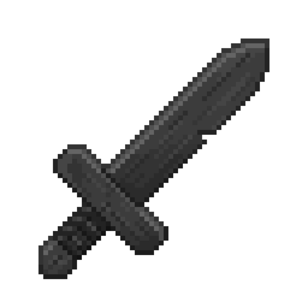 An 8-bit retro-styled pixel-art illustration of a black wooden sword. png
