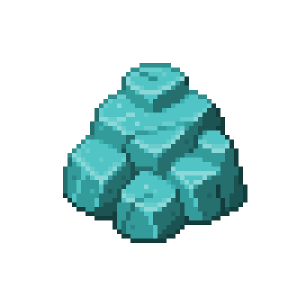 An 8-bit retro-styled pixel-art illustration of a light blue rock formation. png