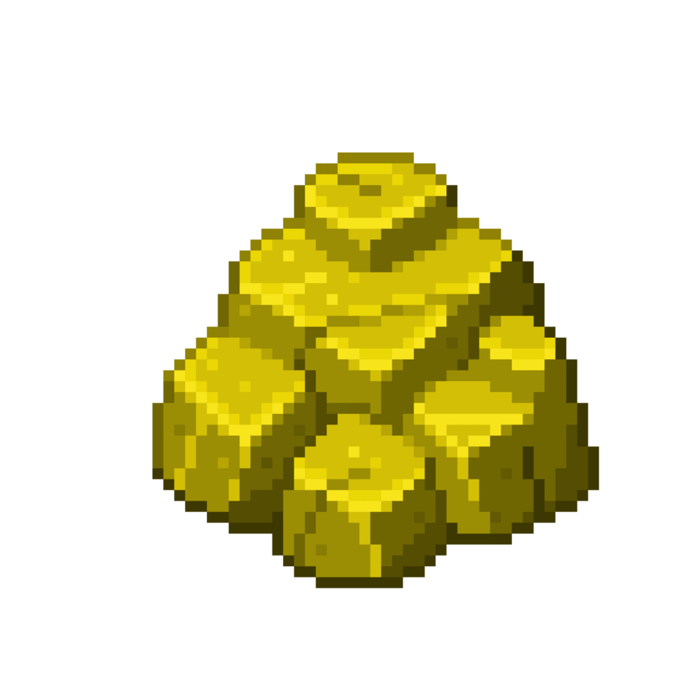 An 8-bit retro-styled pixel-art illustration of a yellow stone boulder. png