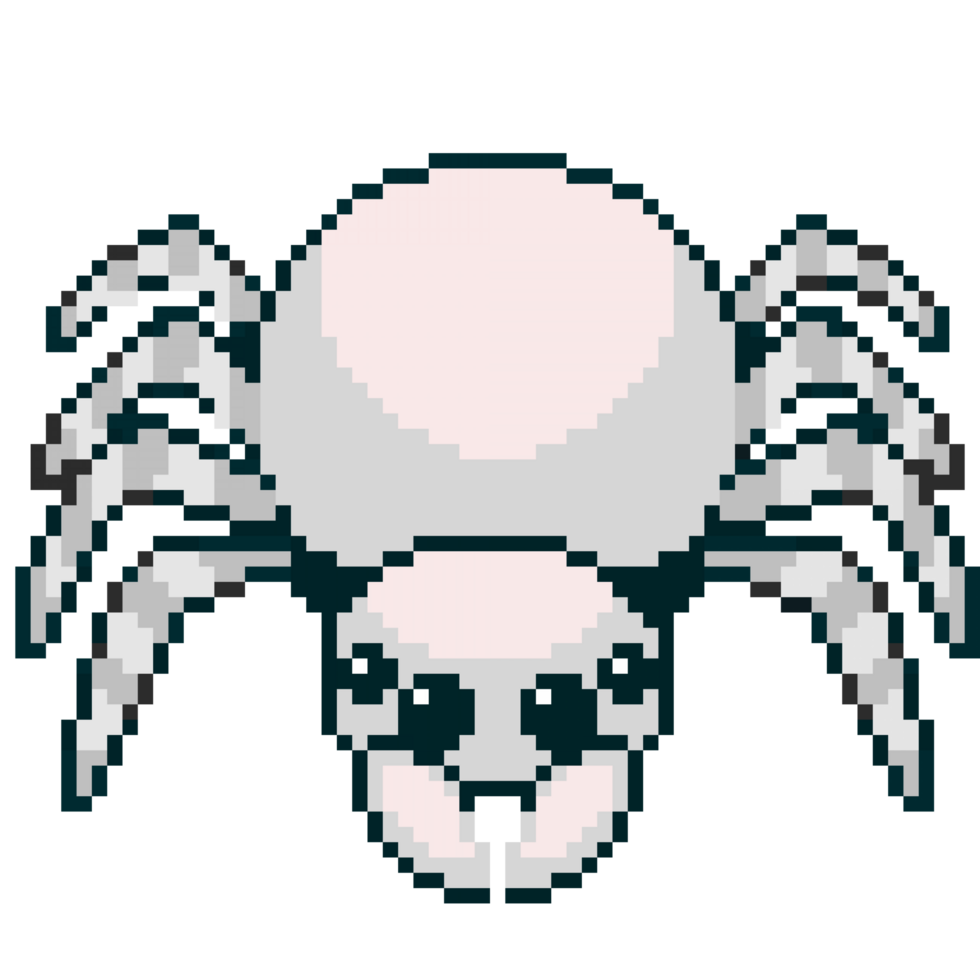 An 8-bit retro-styled pixel-art illustration of a white tarantula. png