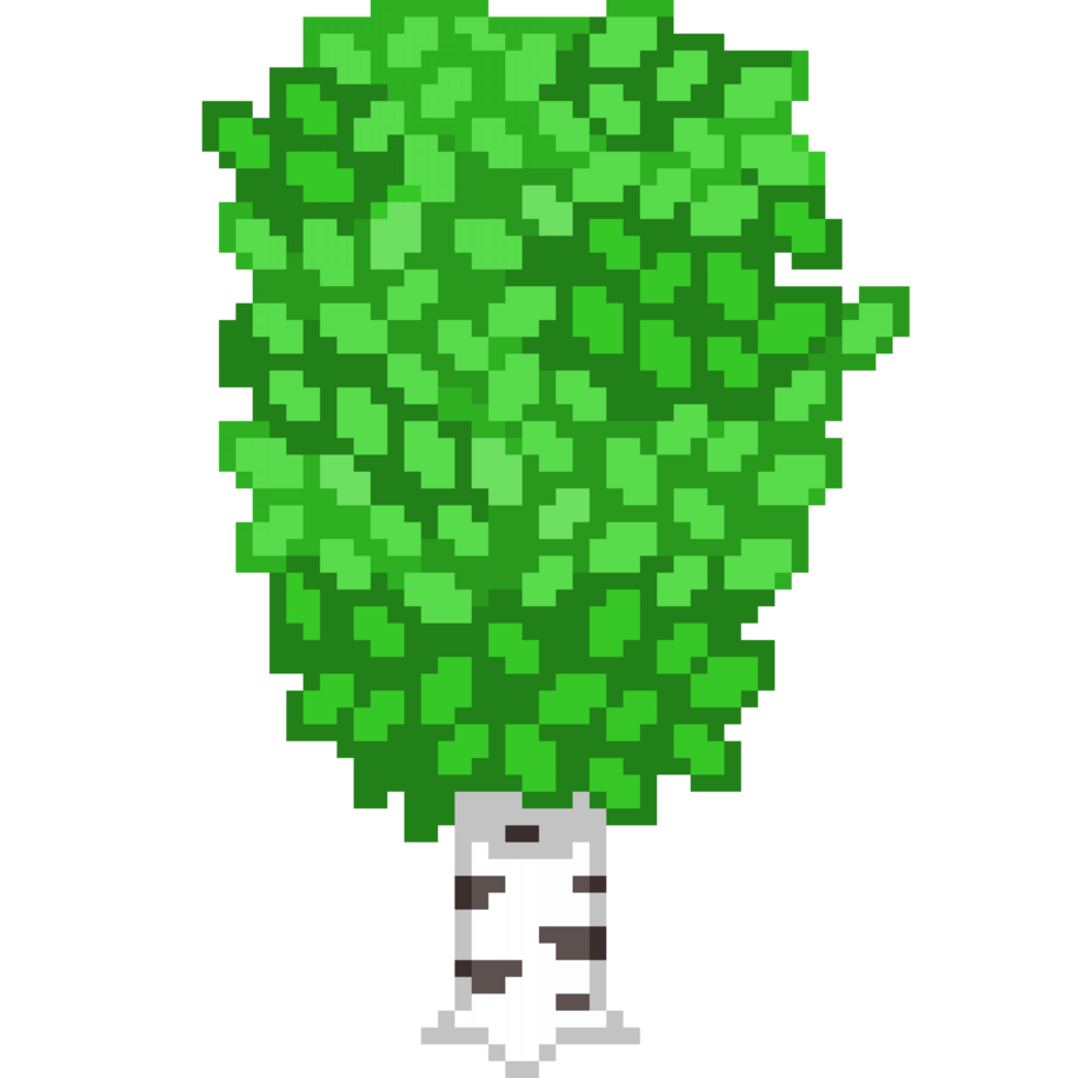 un 8 bit retro-styled pixel art illustrazione di un' betulla albero con vivace lime verde le foglie. png