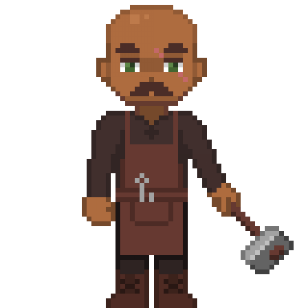 a 8 bits com estilo retrô arte de pixel ilustração do a afro-americano masculino ferreiro segurando a ferro martelo. png