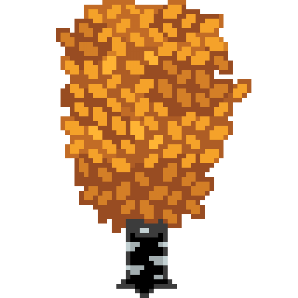 An 8-bit retro-styled pixel-art illustration of an orange birch tree with dark black bark. png