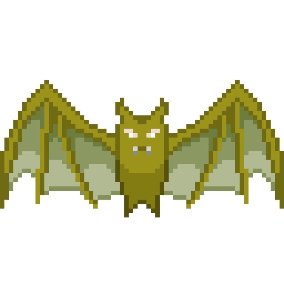 un 8 bit rétro stylé pixel art illustration de une d'or chauve souris. png