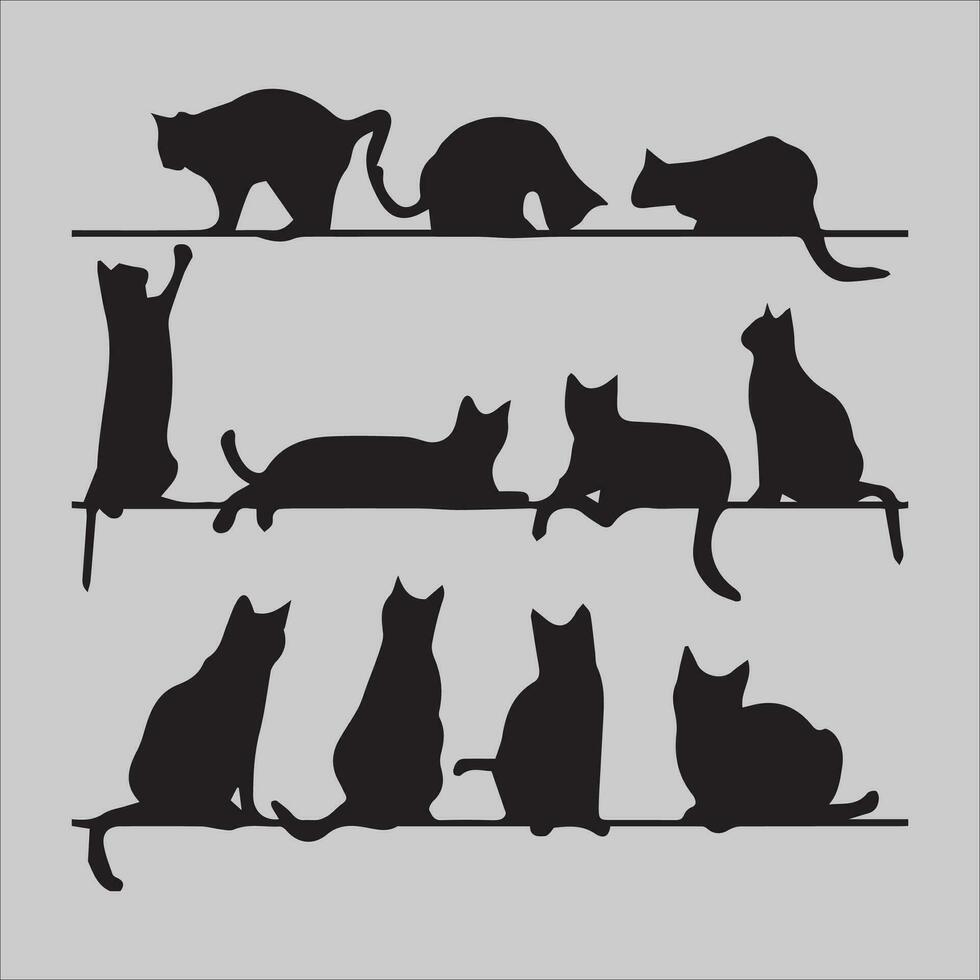 vector  silhouette cat set