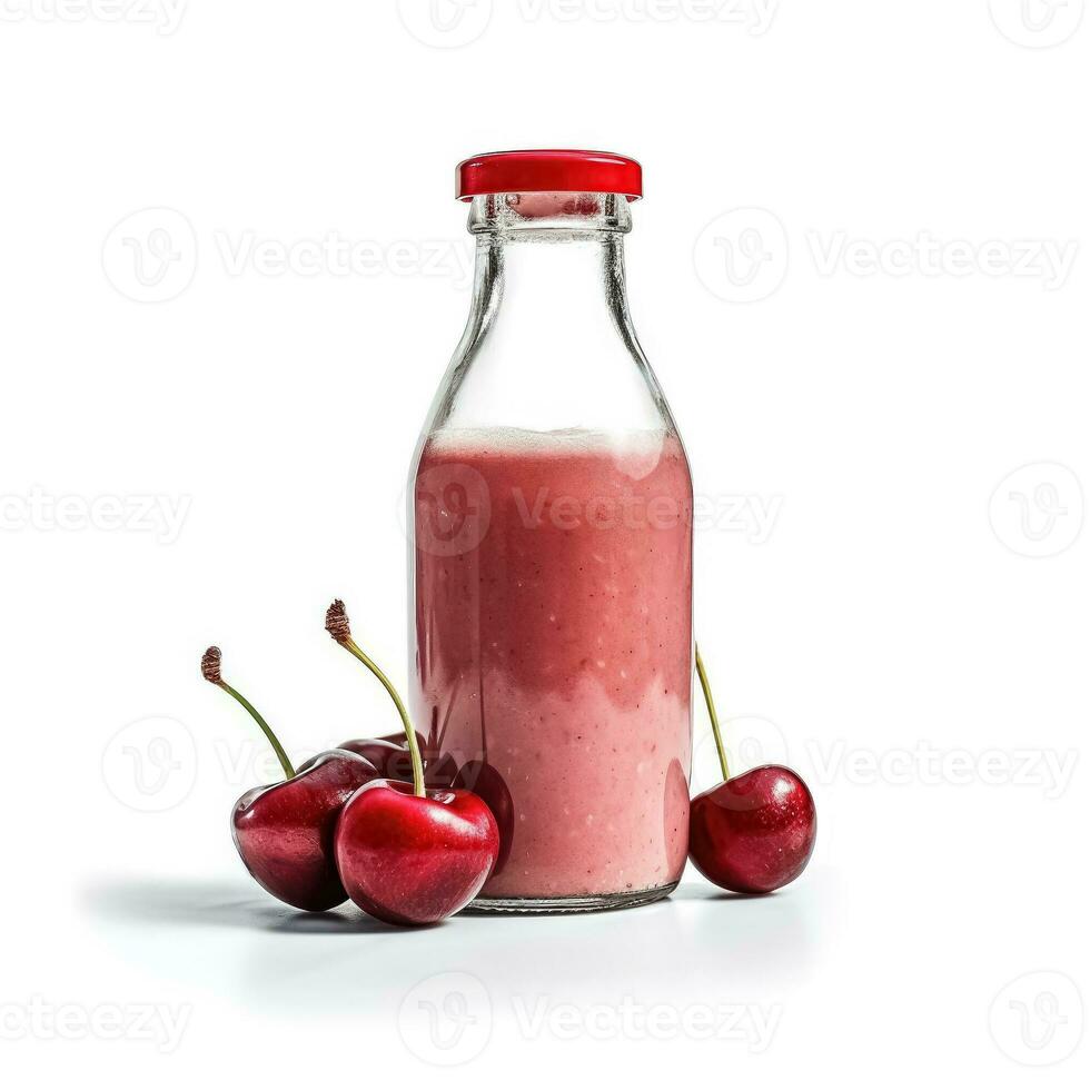 Cherry Smoothie shake in a bottle isolated on white background photo