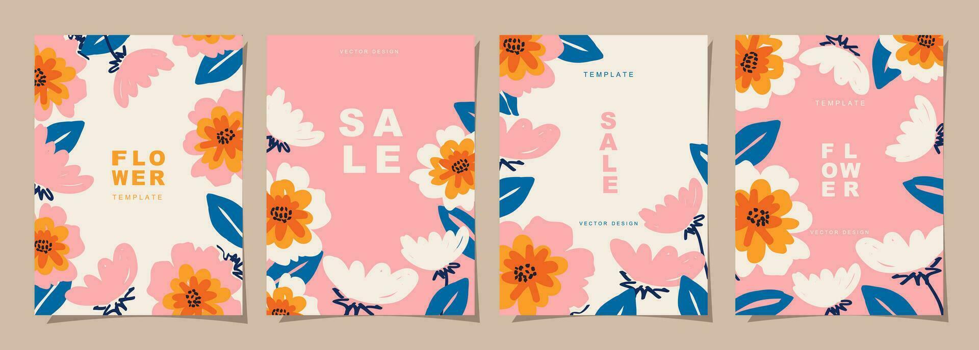 Flower template set for poster, card, cover, label, banner in modern minimalist style and simple summer design templates with florals and plants. vector