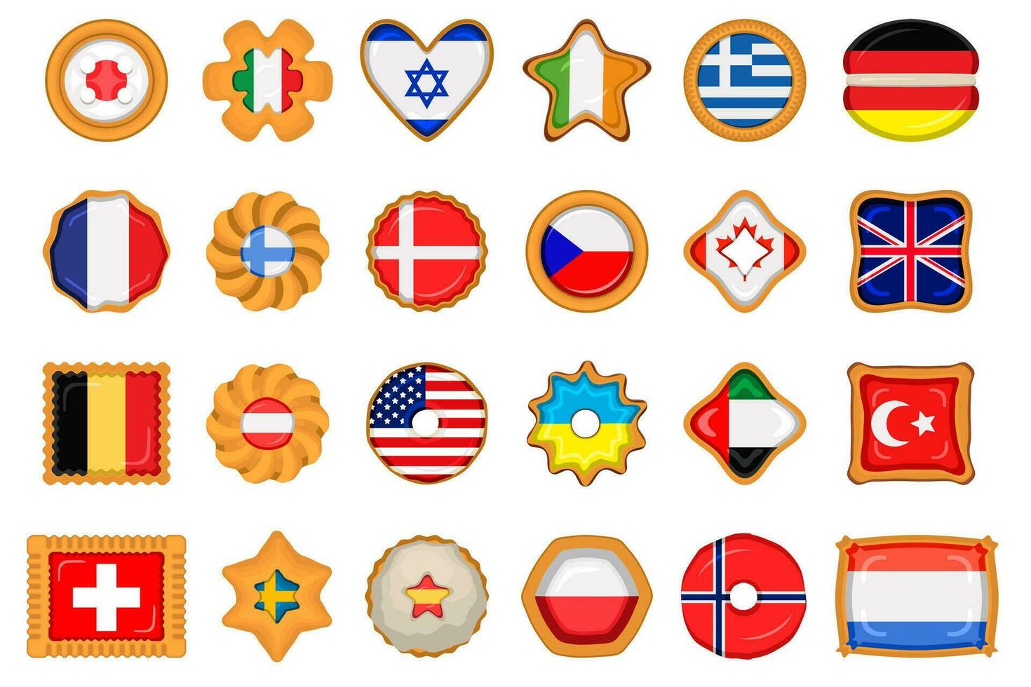 Set homemade cookie with flag country world in tasty biscuit vector