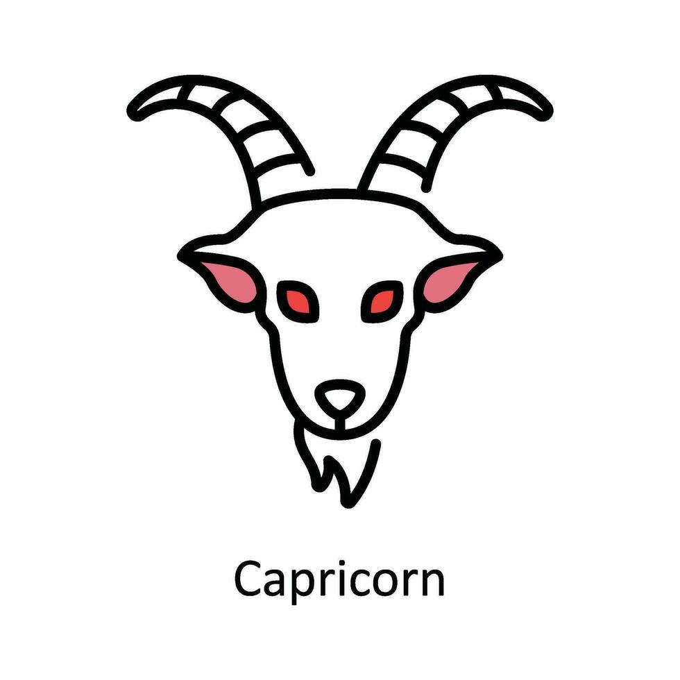 Capricorn Vector Fill outline Icon Design illustration. Astrology And Zodiac Signs Symbol on White background EPS 10 File