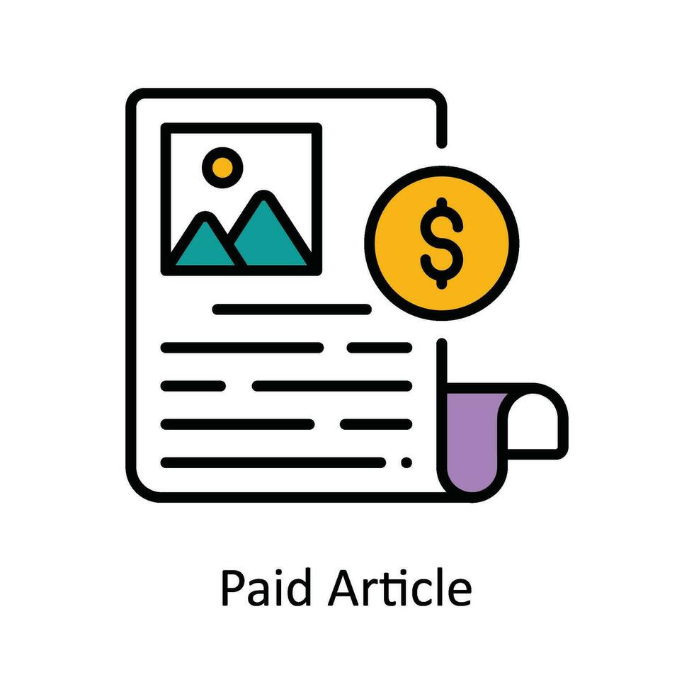 Paid Article Vector Fill outline Icon Design illustration. Digital Marketing  Symbol on White background EPS 10 File