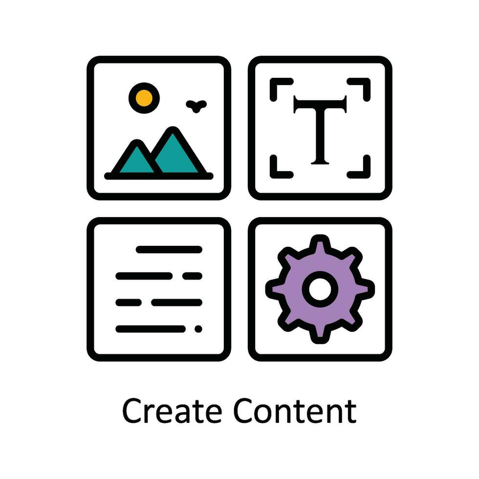 Create Content Vector Fill outline Icon Design illustration. Digital Marketing  Symbol on White background EPS 10 File