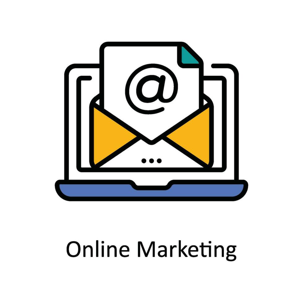 Online Marketing Vector Fill outline Icon Design illustration. Digital Marketing  Symbol on White background EPS 10 File