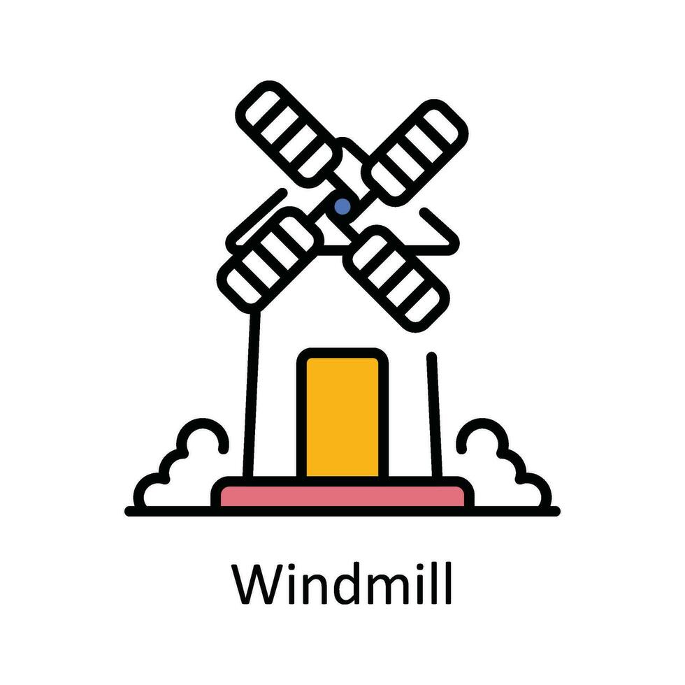 Windmill Vector Fill outline Icon Design illustration. Smart Industries Symbol on White background EPS 10 File