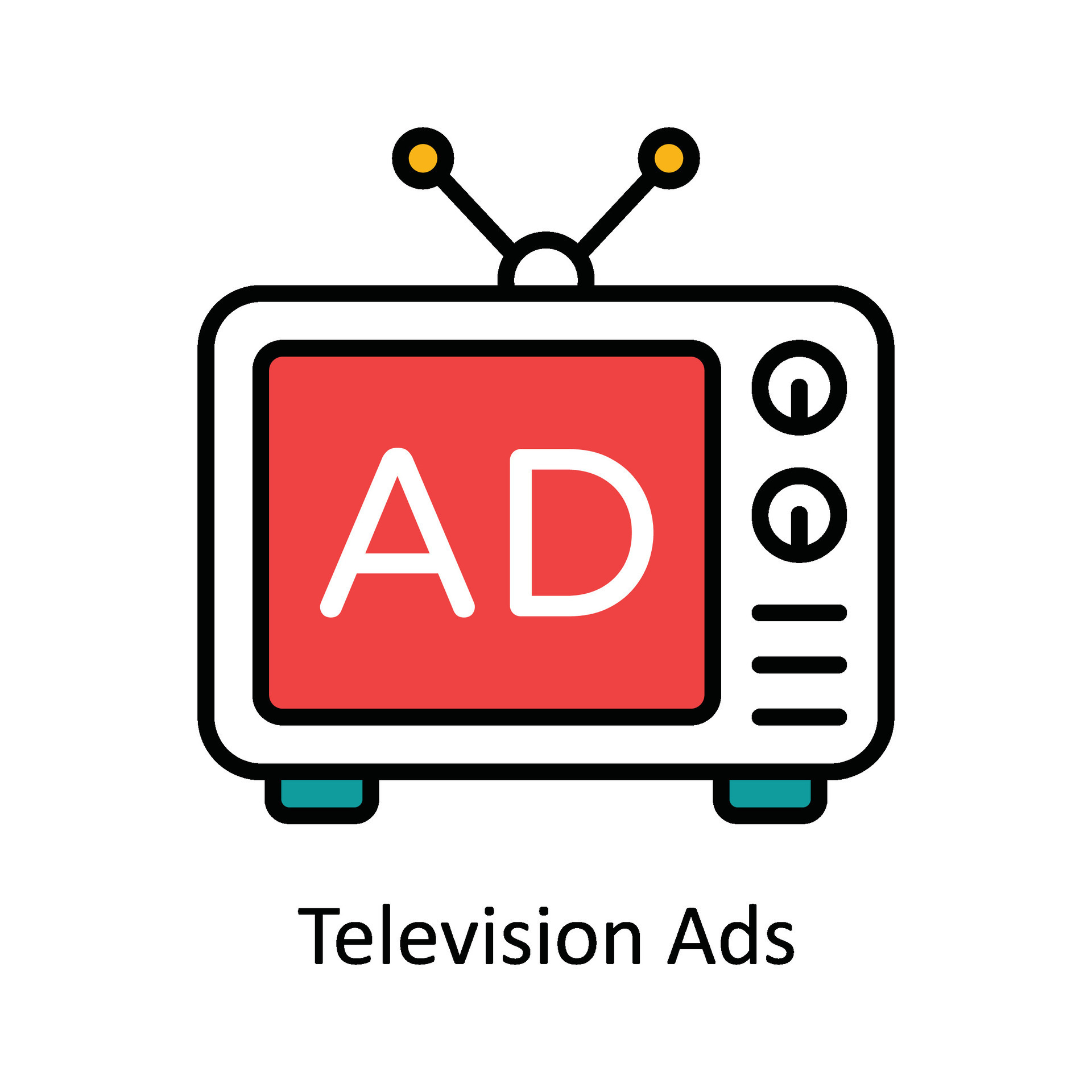 Television Ads Vector Fill outline Icon Design illustration. Digital Marketing Symbol on White