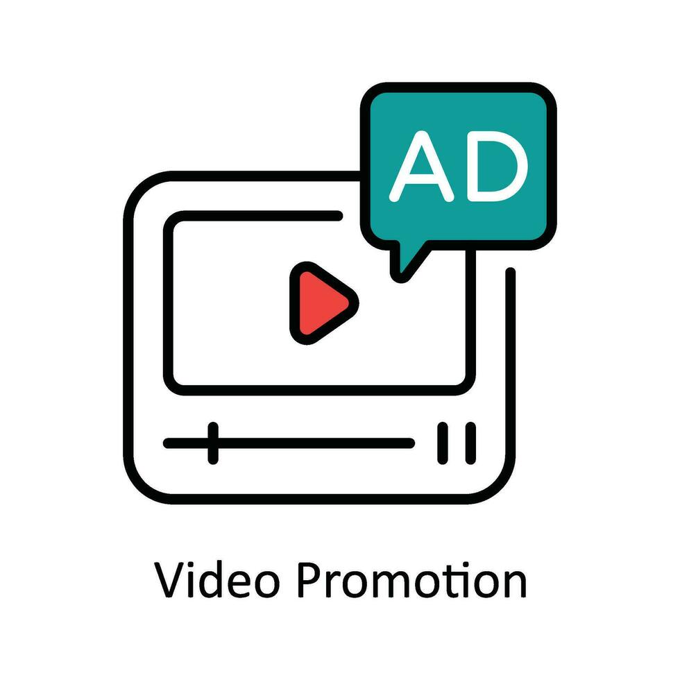 vídeo promoción vector llenar contorno icono diseño ilustración. digital márketing símbolo en blanco antecedentes eps 10 archivo