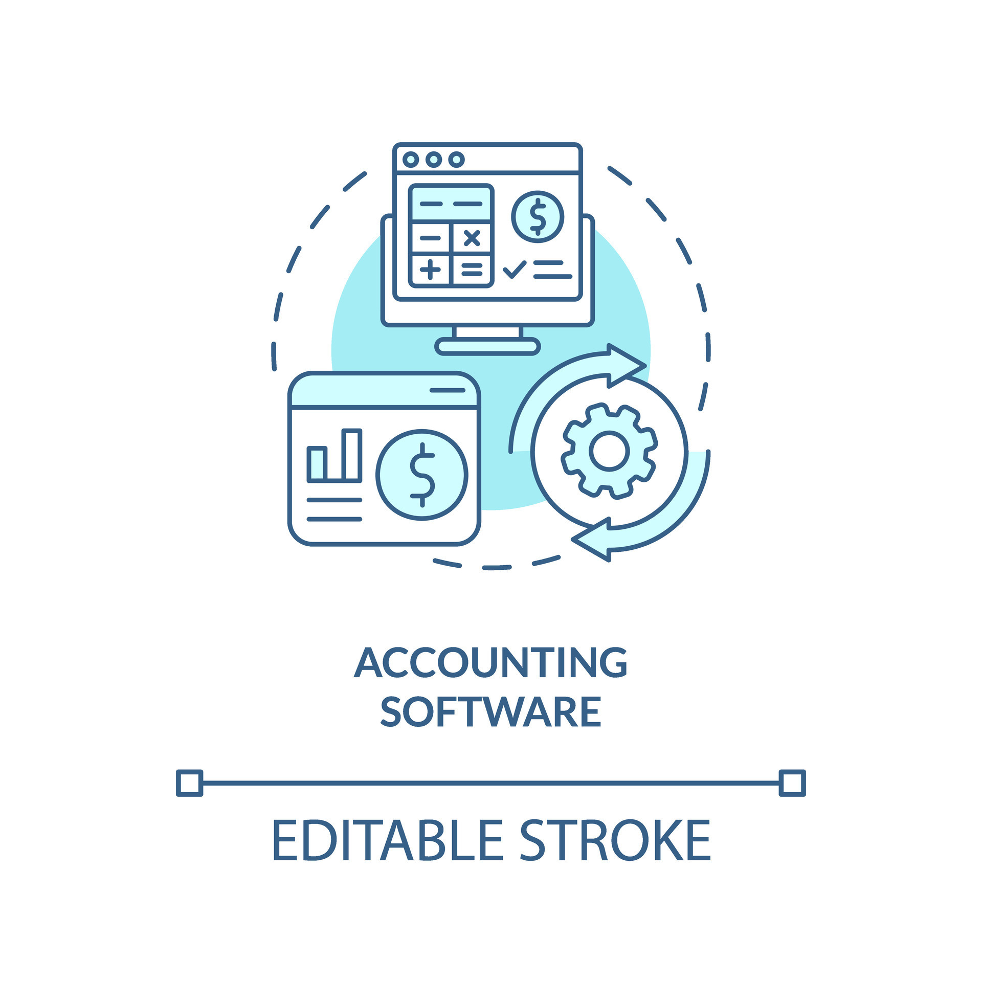 Accounting software turquoise concept icon. Computer program ...