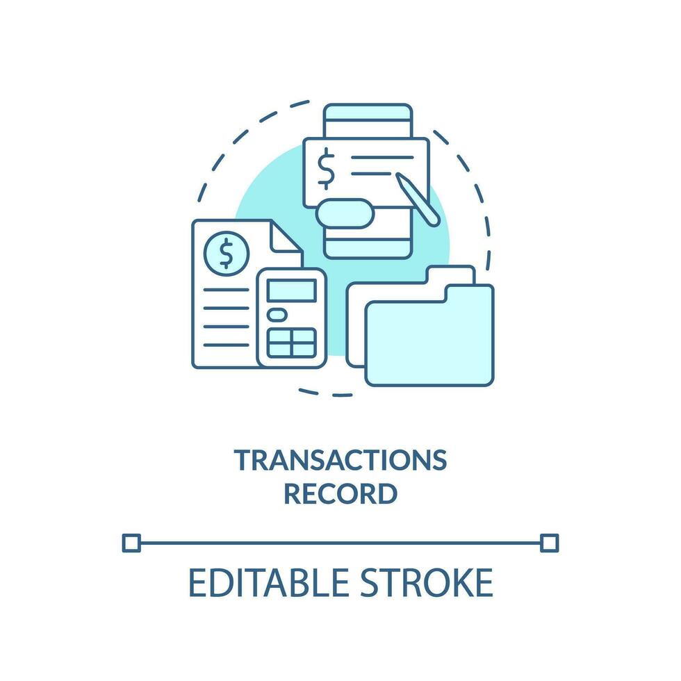 Transactions record turquoise concept icon. Financial reports. Accounting importance abstract idea thin line illustration. Isolated outline drawing. Editable stroke vector