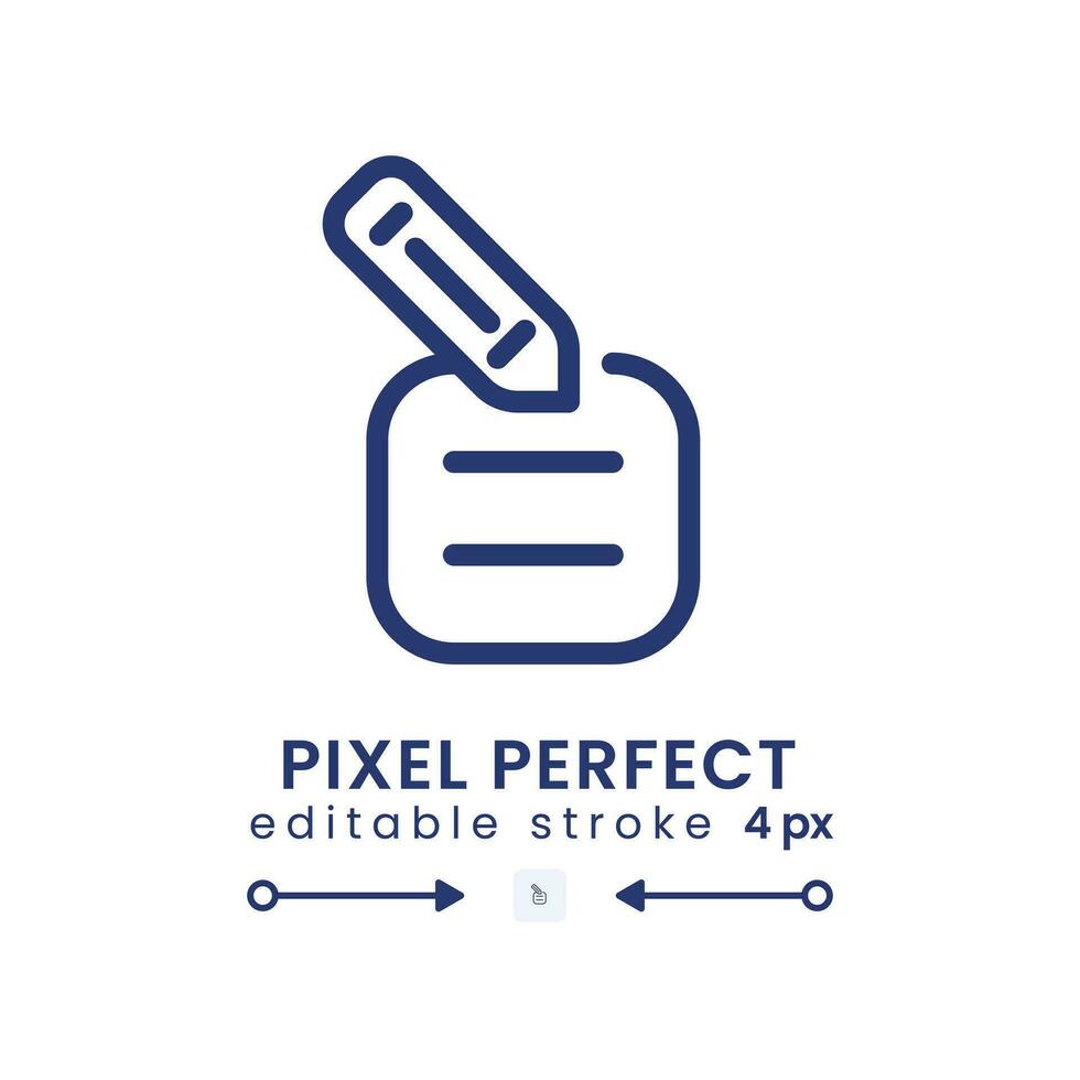 Note with pencil linear desktop icon. Edit information. Working tool. Online notepad. Pixel perfect, outline 4px. GUI, UX design. Isolated user interface element for website. Editable stroke vector