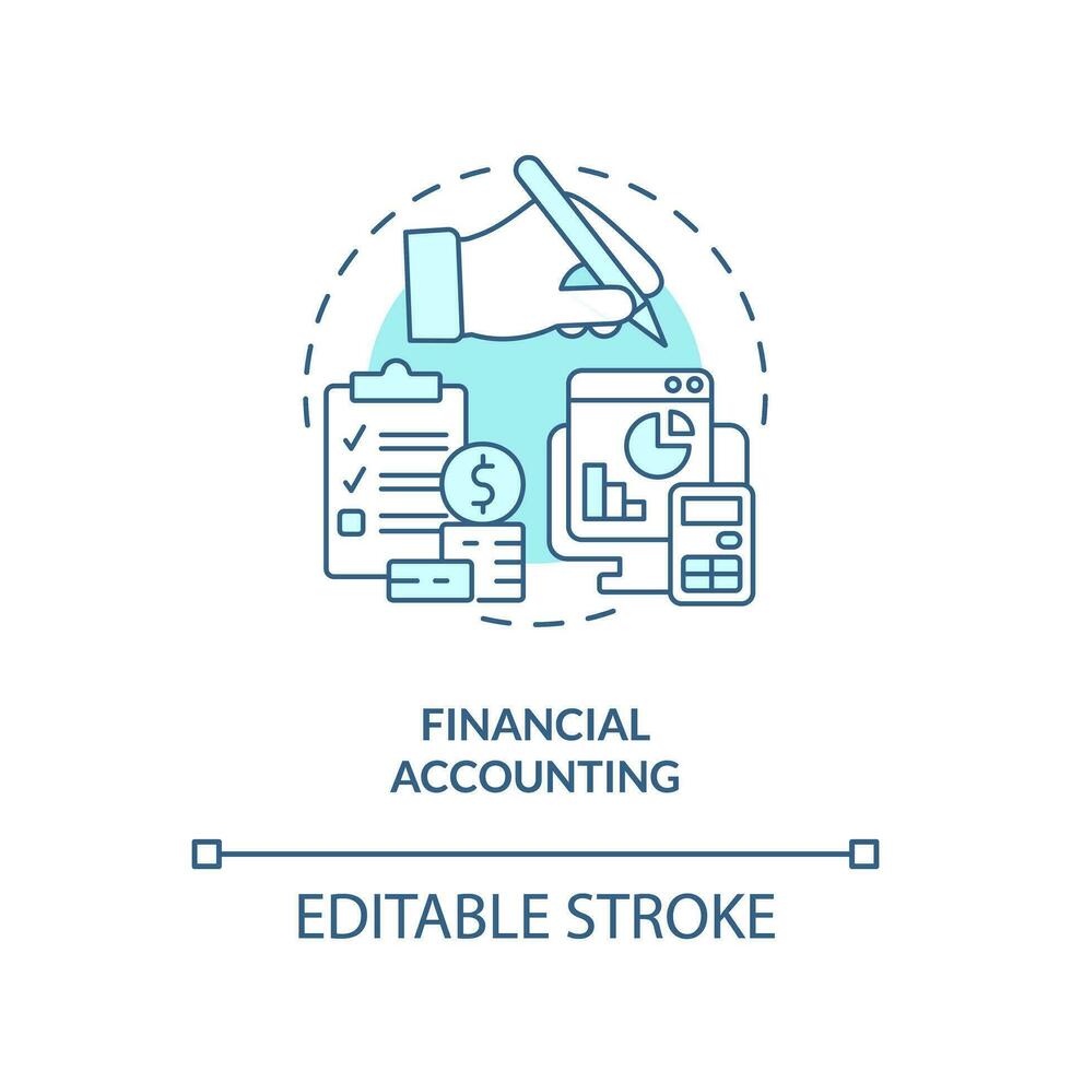 Financial accounting turquoise concept icon. Revenue statement. Budget planning abstract idea thin line illustration. Isolated outline drawing. Editable stroke vector