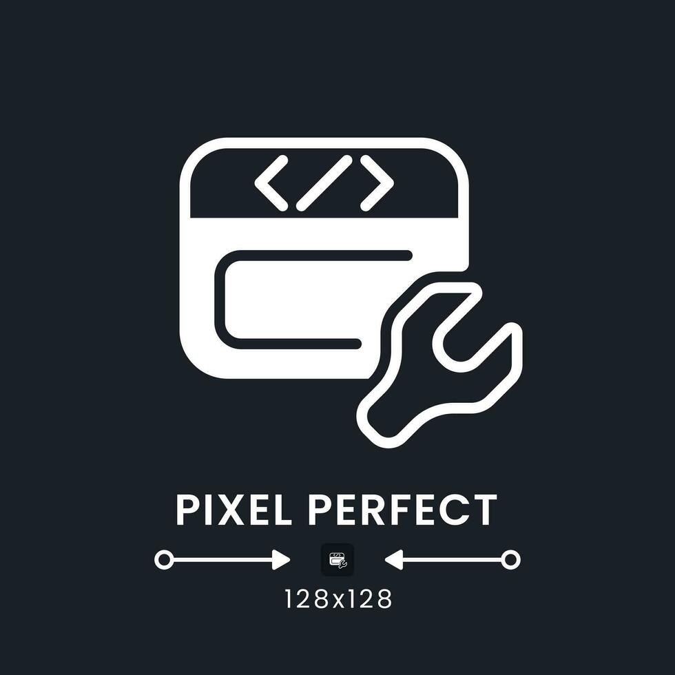 Website builder white solid desktop icon. Small business software. Without coding. Pixel perfect 128x128, outline 4px. Silhouette symbol for dark mode. Glyph pictogram. Vector isolated image