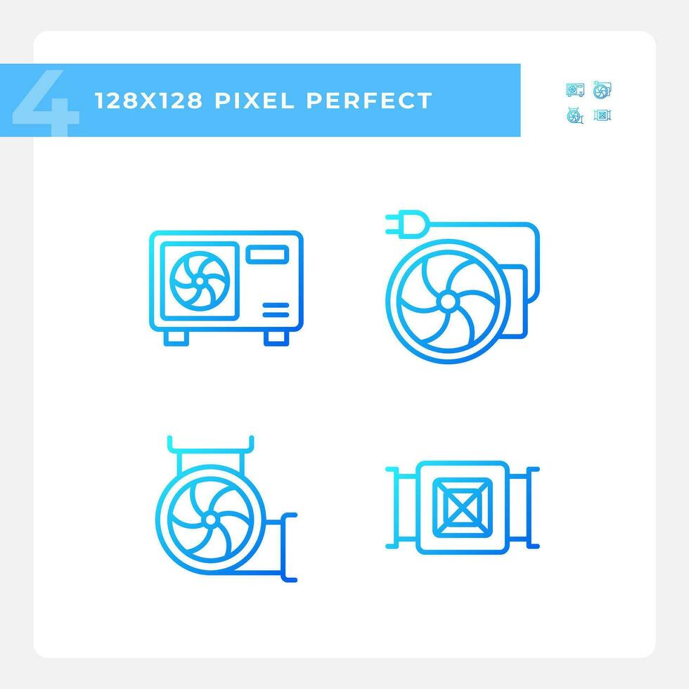 Hvac equipment gradient linear vector icons set. Air condition. Building construction. Temperature control. Thin line contour symbol designs bundle. Isolated outline illustrations collection