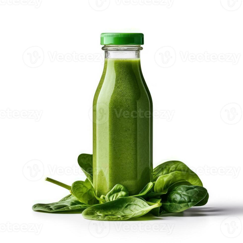 Spinach Smoothie shake in a bottle isolated on white background photo