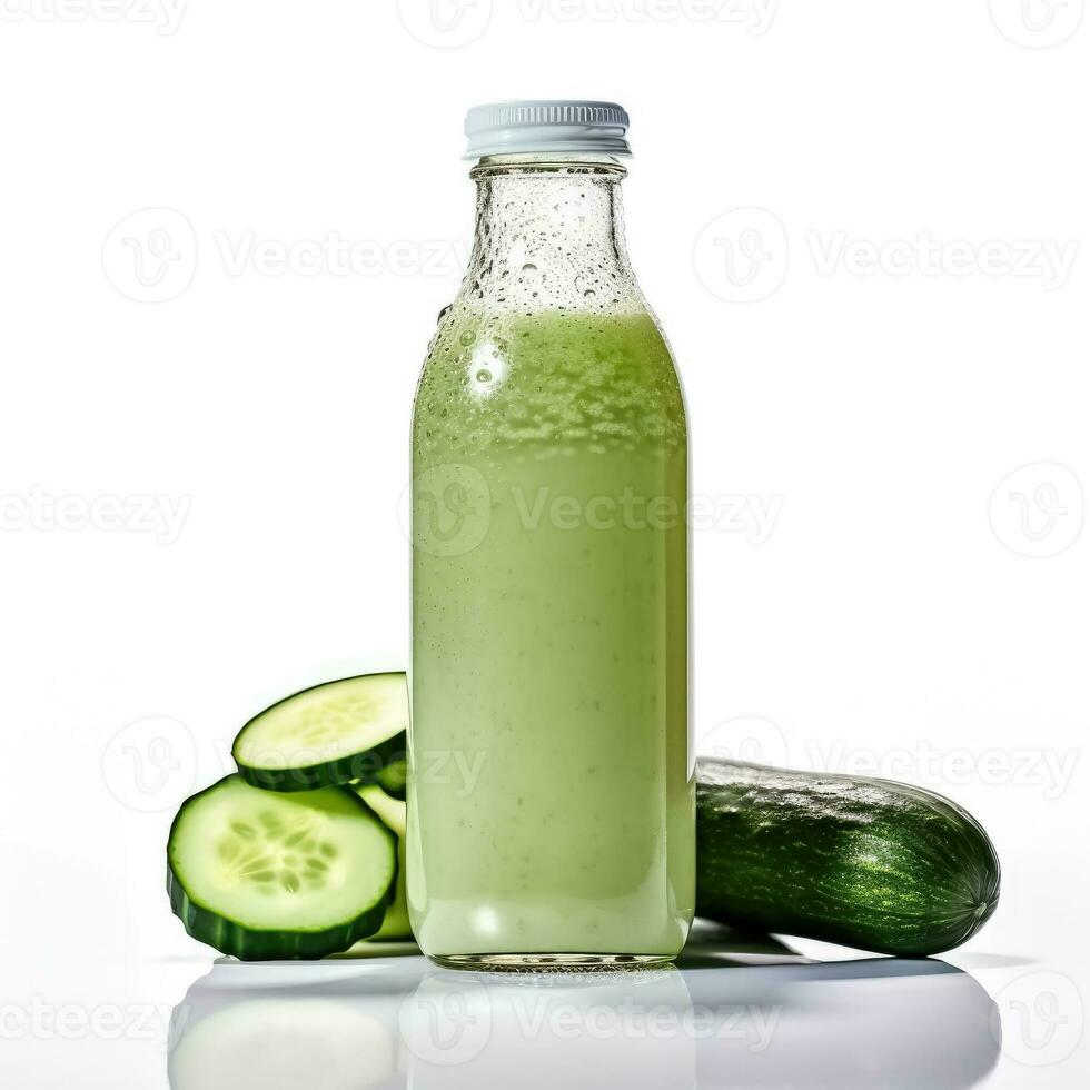 Cucumber Smoothie shake in a bottle isolated on white background photo