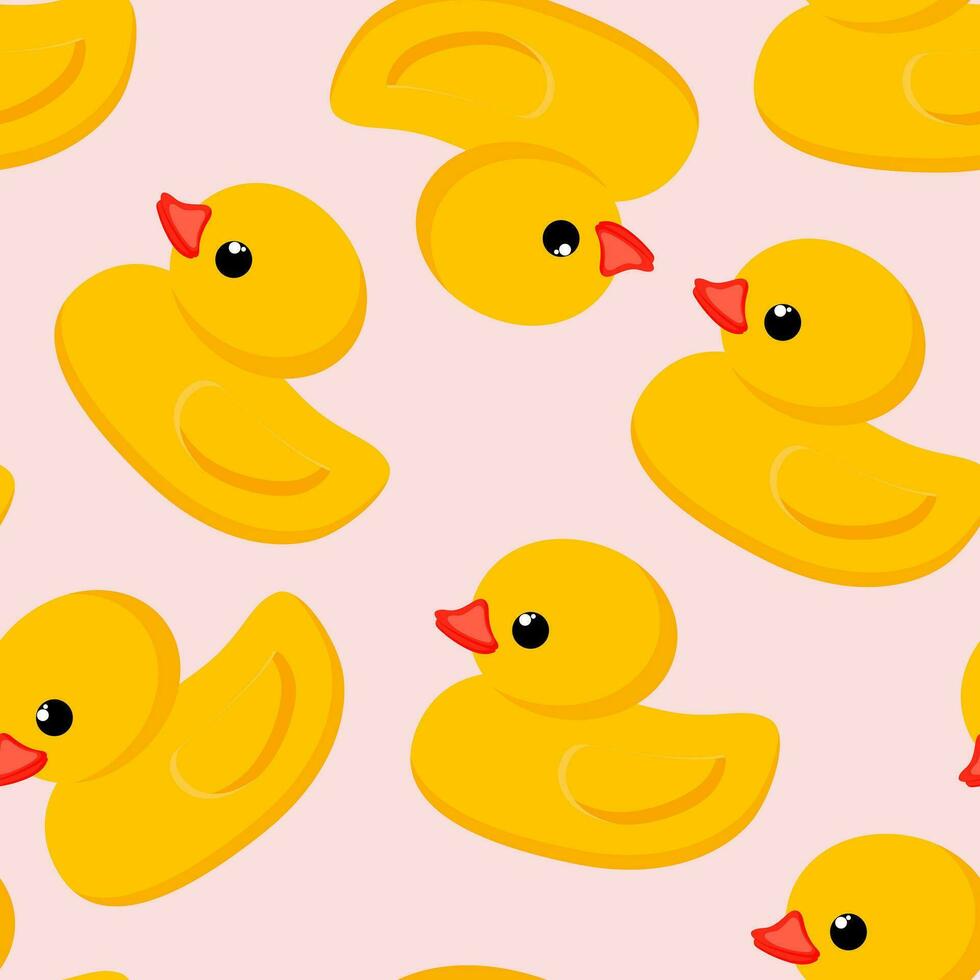 Seamless cute pattern. Yellow rubber duck on a delicate pink background. Fashion textiles and decorative fabrics. Vector. vector