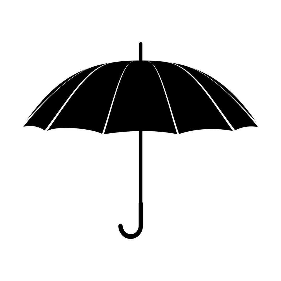 Black umbrella with long handle isolated on white background. Accessory for bad wet weather in the rainy and snowy season. Umbrella silhouette icon for apps, sites. Vector. vector