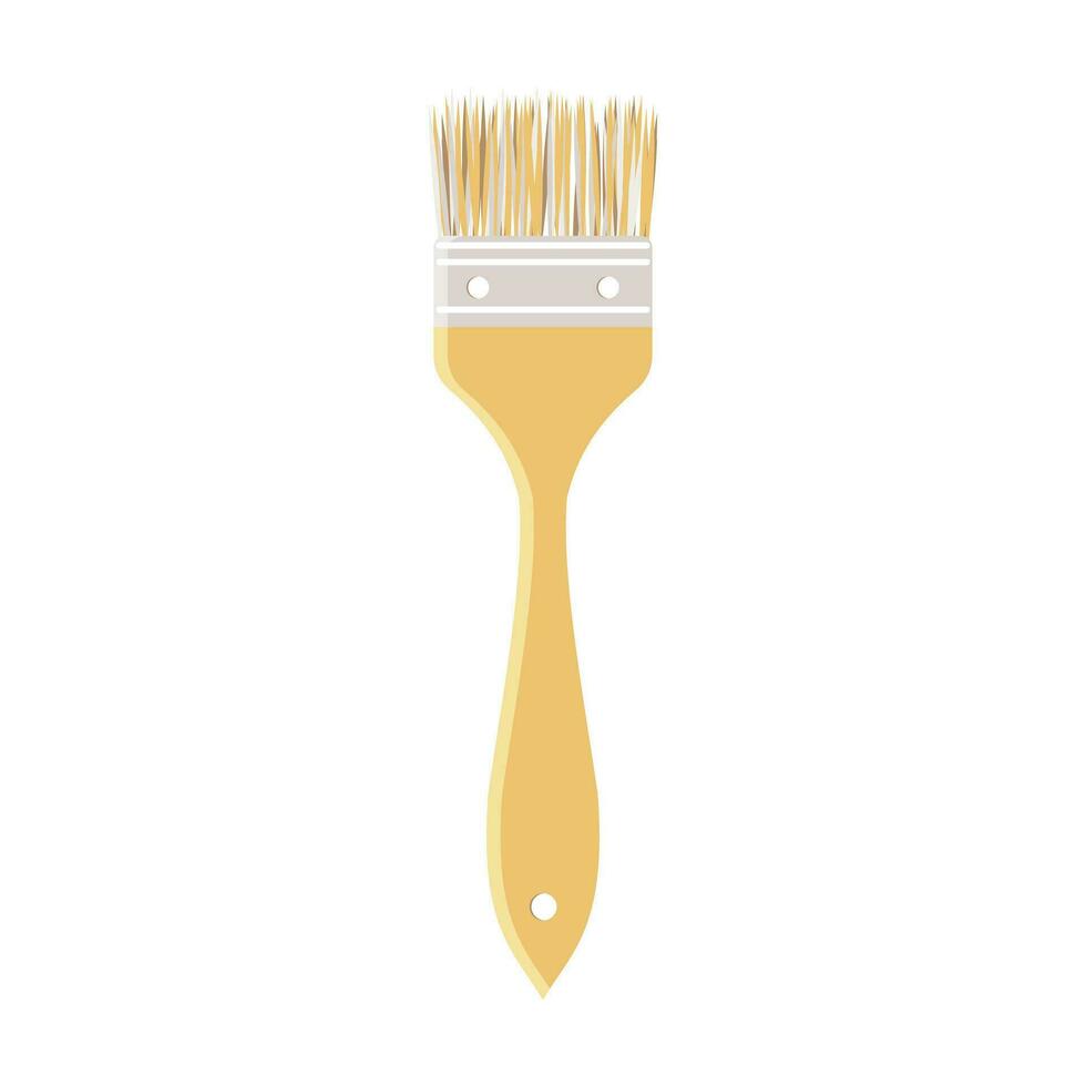 Paint brush with a wooden yellow handle for art and repair work isolated on a white background. Vector. vector