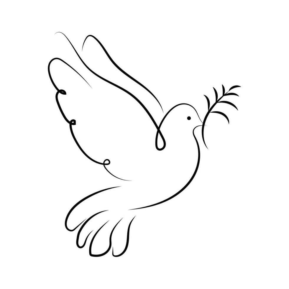 Dove icon with a branch. Bird black outline on white background isolated. A symbol of peace. Vector. vector