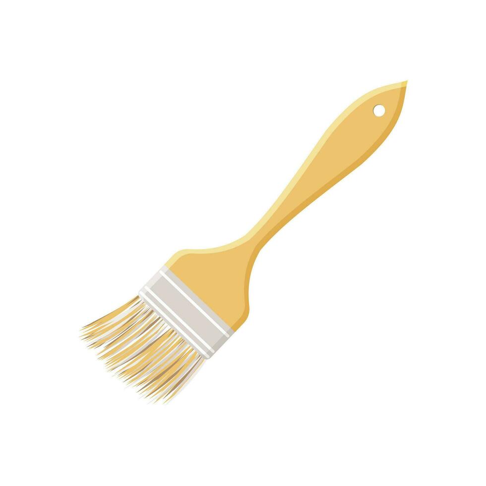 Paintbrush with a wooden yellow handle for artistic and repair work tilted diagonally, isolated on a white background. Vector. vector