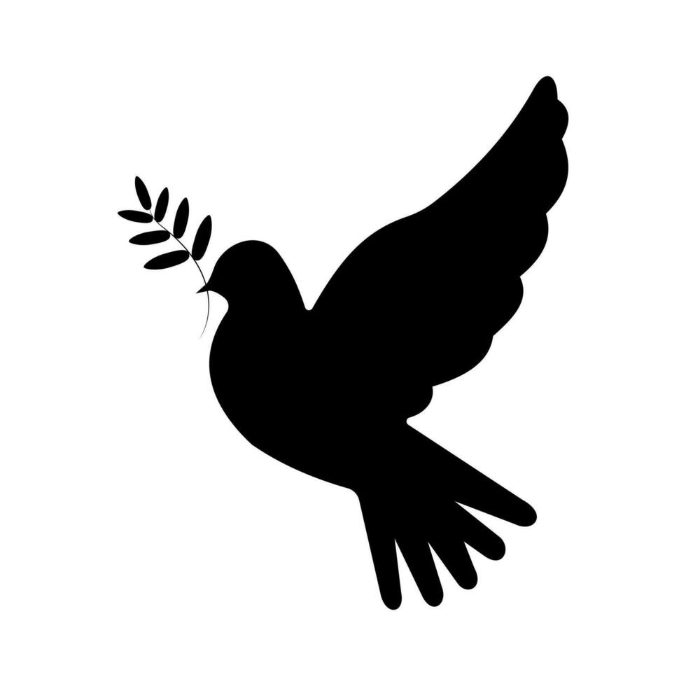 Dove icon with a branch. The bird is black on a white background isolated. A symbol of peace. Vector. vector