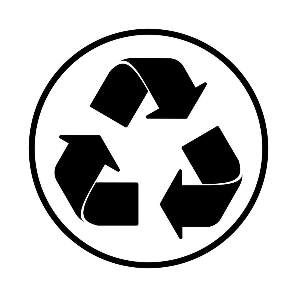 Recycling sign on a white background. Black arrows move in a circle and are located on a white circle with a black outline. Environment protection. Vector. vector