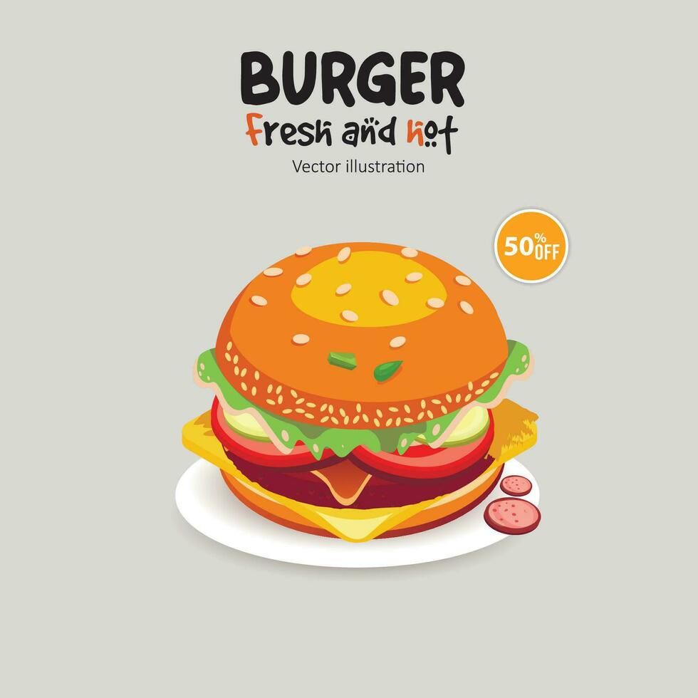 vector aislado delicioso hamburguesa dibujos animados