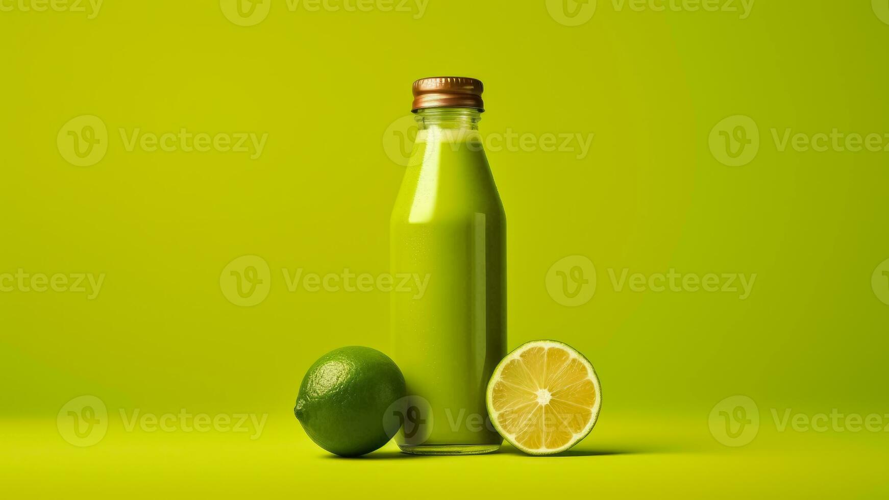 Lime smoothie in a bottle isolated on background with a copy space photo