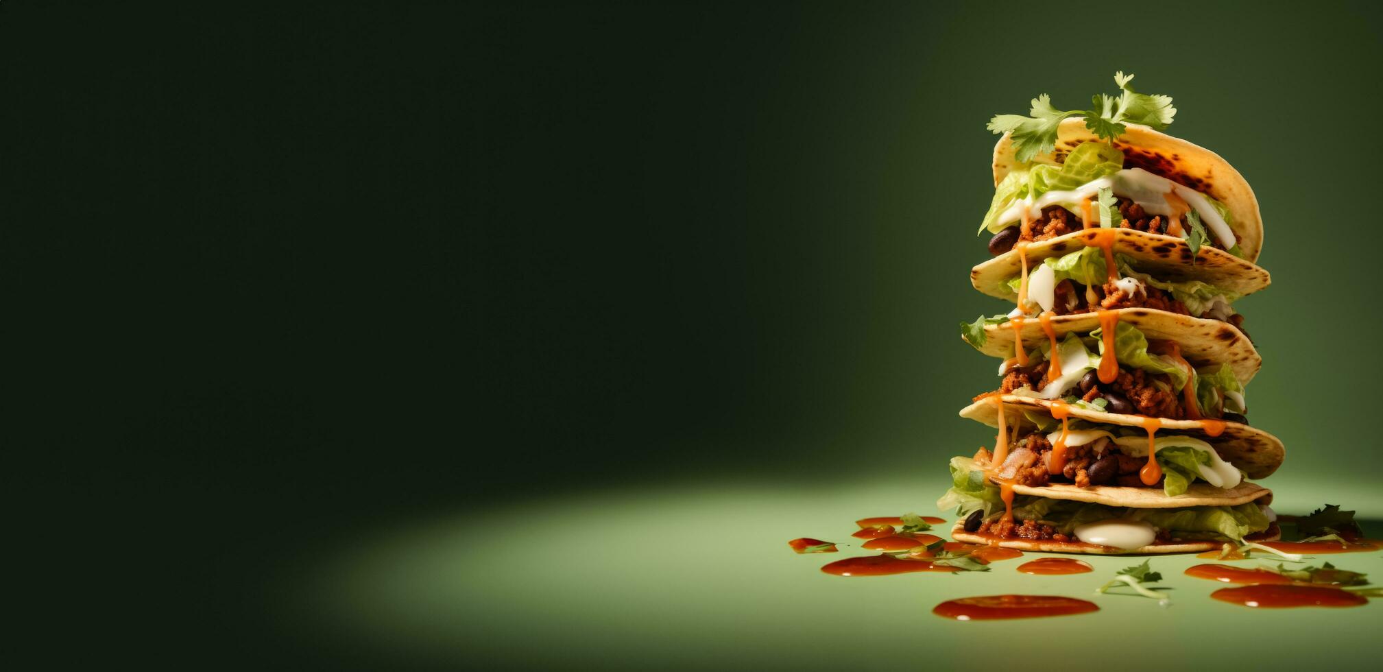 Stack taco in creative art way isolated on vivid background photo