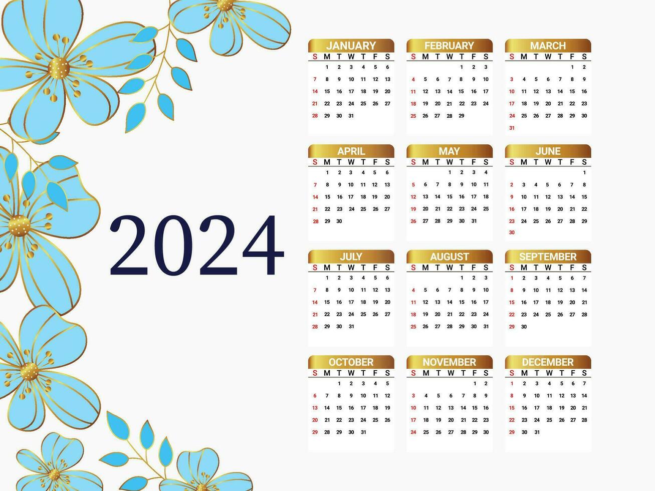 2024 calendario con floral antecedentes vector