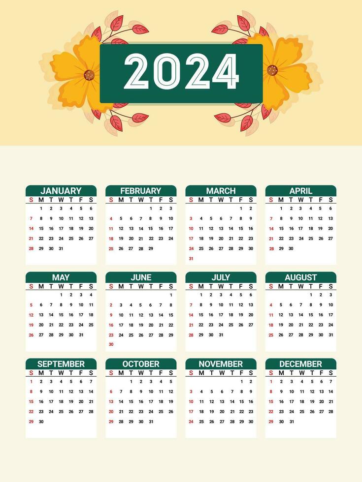 calendario 2024 con resumen antecedentes vector