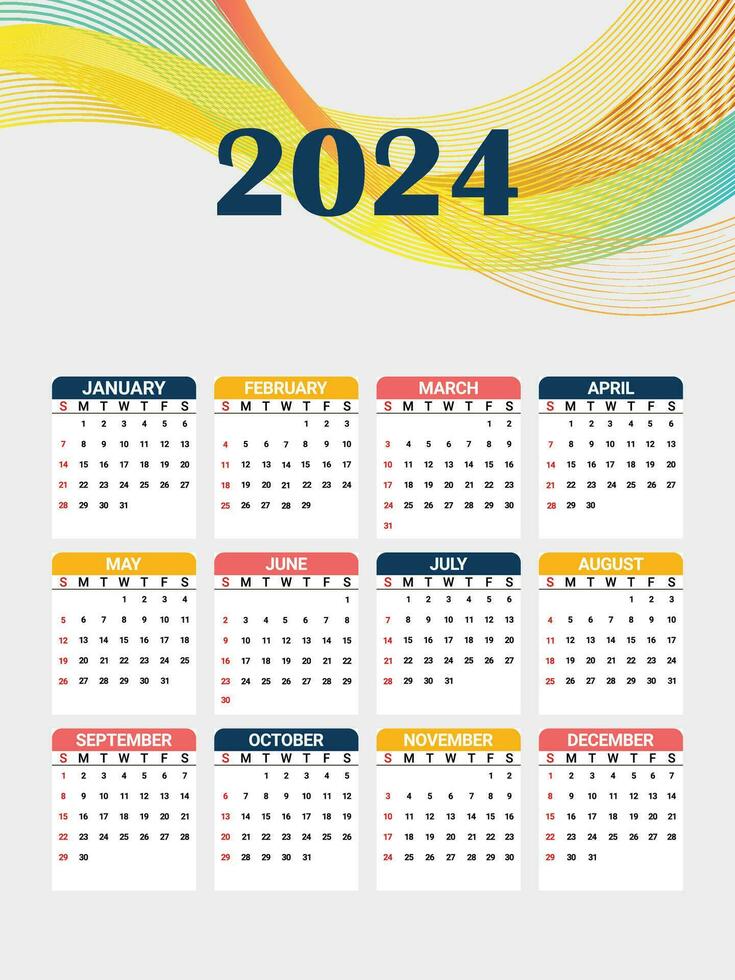 Calendar 2024 with abstract background vector