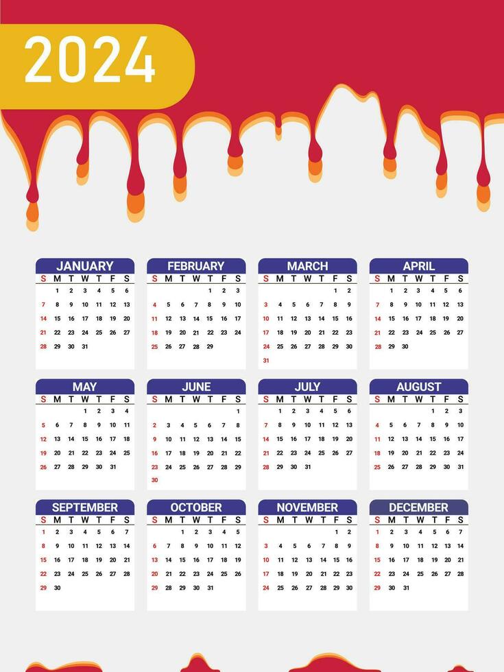 Calendar 2024 with abstract background vector