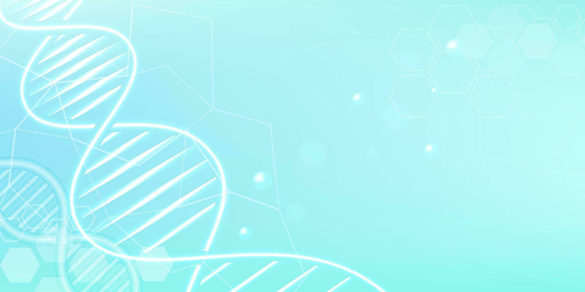 Abstract DNA structure biotechnology design concept with hexagonal texture in blue background. vector